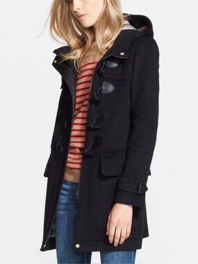 Burberry Brit Wool Duffle Coat Women-US 10 Black Hooded Toggle
